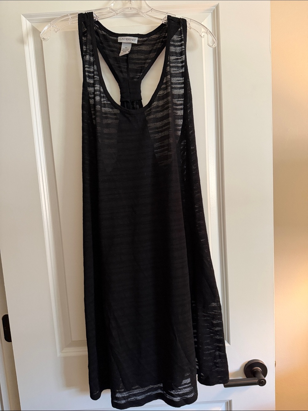 Catherines Black Sheer-Striped Racerback Coverup